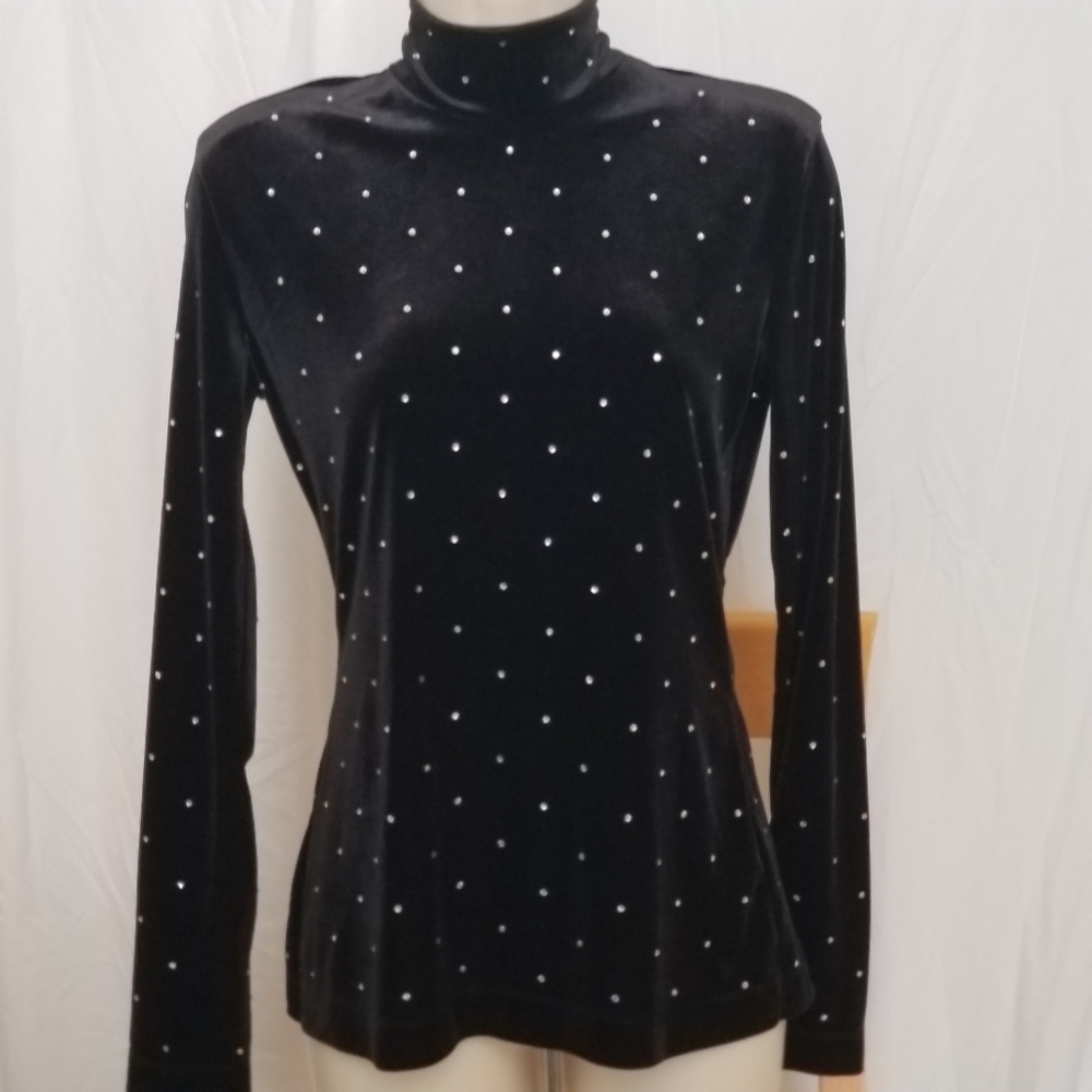 🔥H&M Soft Black Velour Rhinestone Top Long Sleeve Back Zip Size Small Velour - Picture 4 of 8